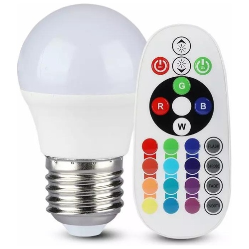 LED V-TAC Λάμπα 3.5W E27 G45 RGB + Θερμό Λευκό με ασύρματο χειριστήριο 2772