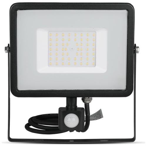 LED Προβολέας 50W slim SMD SAMSUNG CHIP με Ανιχνευτή Κίνησης IP65 Μαύρος Θερμό Λευκό 5 Χρόνια Εγγύηση 469