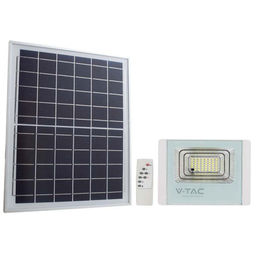 V-TAC Ηλιακός Προβολέας LED 25W 550lm 120° IP65 με Χειριστήριο Άσπρο Σώμα Ψυχρό Λευκό 10405