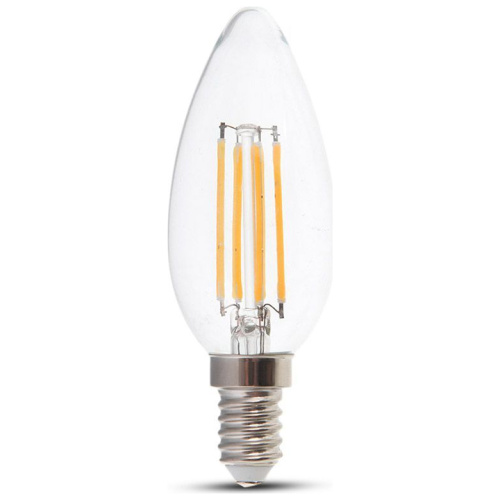 V-TAC Λάμπα LED E14 κερί filament 4W θερμό λευκό 3000K γυαλί διάφανο dimmable SKU: 2870