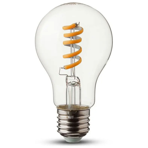 V-TAC Λάμπα Led Spiral Filament E27 A60 4W 230V 250lm 300° IP20 Ζεστό Λευκό Διάφανο Γυαλί 217336