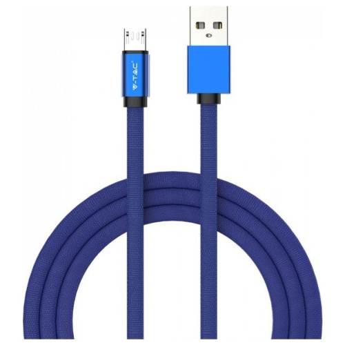V-TAC Καλώδιο Ύφασμα USB- Micro USB 1 μέτρο Μπλε Ruby Series 8496