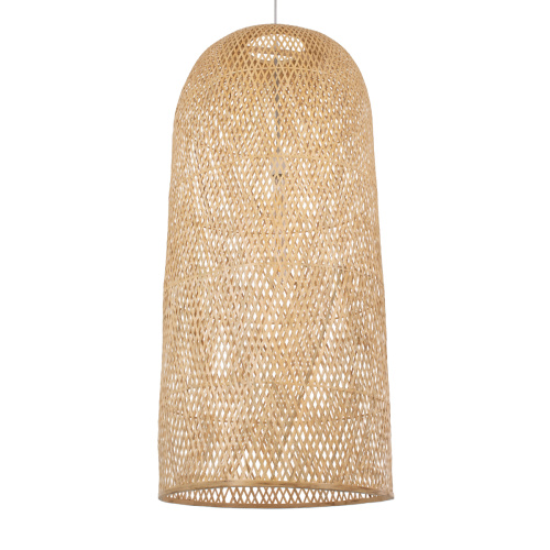 GloboStar® CALERO 00671 Boho Κρεμαστό Φωτιστικό Καμπάνα Μονόφωτο 1 x E27 IP20 Μπεζ Ξύλο - Μ50 x Π50 x Y110cm