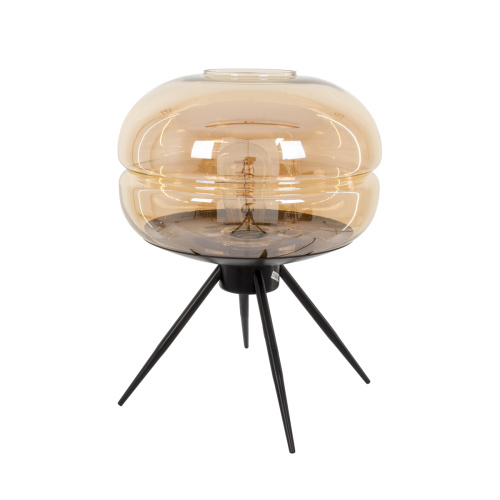 GloboStar® JAVAN 00737 Μοντέρνο Επιτραπέζιο Φωτιστικό Πορτατίφ Μονόφωτο 1 x E27 IP20 Μελί Γυαλί με Μαύρο Μέταλλο - Μ30 x Π30 x Y19cm