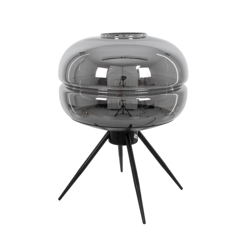 GloboStar® JAVAN 00738 Μοντέρνο Επιτραπέζιο Φωτιστικό Πορτατίφ Μονόφωτο 1 x E27 IP20 Ασημί Γυαλί με Μαύρο Μέταλλο - Μ30 x Π30 x Υ19cm