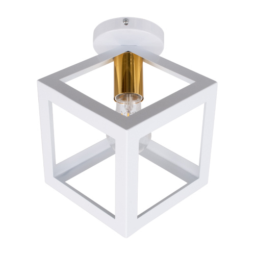 GloboStar® CUBE 00800 Μοντέρνο Φωτιστικό Οροφής Κύβος Μονόφωτο 1 x E27 IP20 Λευκό & Χάλκινο Μέταλλο - Μ25 x Π25 x Υ25cm