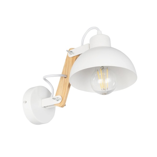 GloboStar® GRANT 00903 Μοντέρνο Επιτοίχιο Φωτιστικό Απλίκα Μονόφωτο 1 x E27 IP20 Λευκό Μέταλλο με Μπεζ Ξύλο - Μ15 x Π23 x Υ22cm