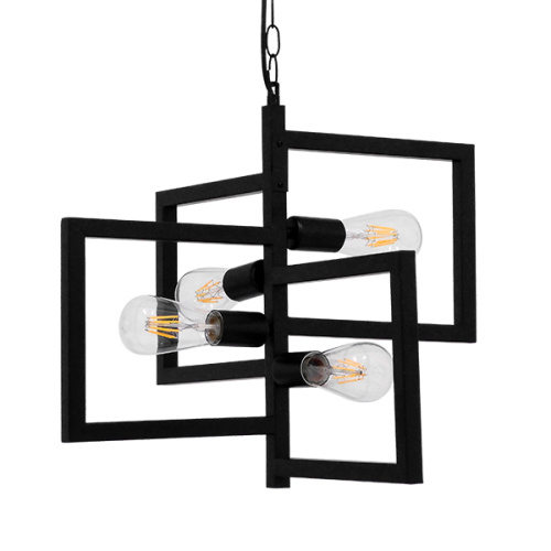 GloboStar® LOOP 00904 Μοντέρνο Κρεμαστό Φωτιστικό Ανάρτηση Πολύφωτο 4 x E27 IP20 Μαύρο Μέταλλο - Μ52 x Π52 x Υ42cm