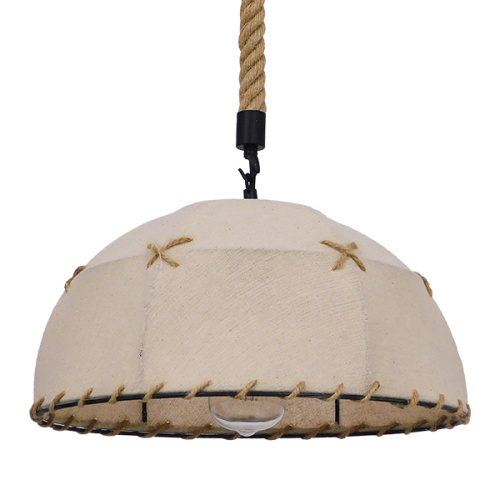 GloboStar® ANTOINETTE 01028 Vintage Κρεμαστό Φωτιστικό Καμπάνα Μονόφωτο 1 x E27 IP20 Μπεζ Σχοινί με Μπεζ Ύφασμα - Μ35 x Π35 x Υ20cm