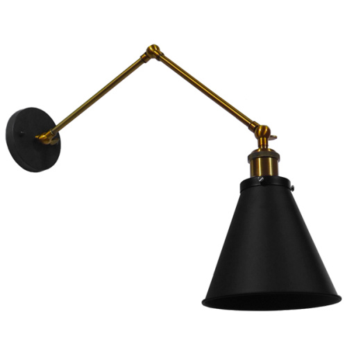 GloboStar® CRUCE 01037 Vintage Επιτοίχιο Φωτιστικό Απλίκα Μονόφωτο 1 x E27 IP20 Μαύρο & Χρυσό Μέταλλο - Μ19 x Π63 x Υ77cm