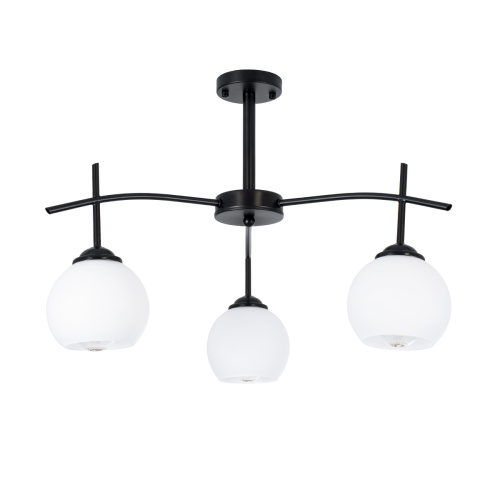 GloboStar® LUNA 01087 Μοντέρνο Φωτιστικό Οροφής Μπάλα Τριφωτο 3 x E27 IP20 Μαύρο Μέταλλο με Λευκό Γυαλί - Μ45 x Π45 x Υ40cm