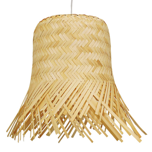 GloboStar® HAWAII 01103 Boho Κρεμαστό Φωτιστικό Καμπάνα Μονόφωτο 1 x E27 IP20 Μπέζ Ξύλο - Μ40 x Π40 x Y43cm