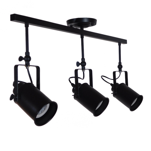 GloboStar® HOLLYWOOD 01155 Vintage Φωτιστικό Οροφής Ράγα Τρίφωτο 3 x E27 IP20 Μαύρο Μέταλλο - Μ13 x Π78 x Υ38cm