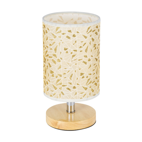 GloboStar® MOSAIC 01262 Κλασικό Επιτραπέζιο Φωτιστικό Πορτατίφ Μονόφωτο 1 x E27 IP20 Μπεζ Ξύλο με Μπεζ & Χρυσό Ύφασμα - Μ14 x Π14 x Υ26cm