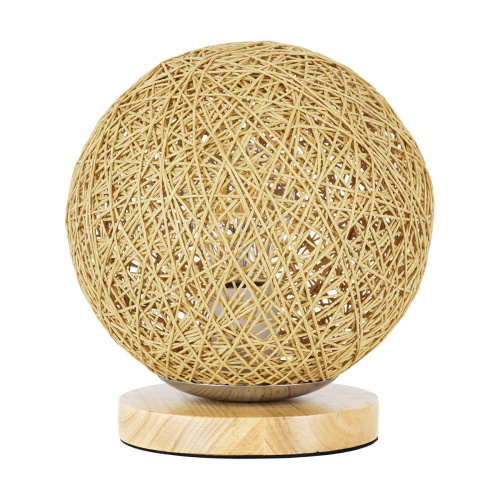 GloboStar® OCEANA 01336 Μοντέρνο Επιτραπέζιο Φωτιστικό Πορτατίφ Μονόφωτο 1 x E27 IP20 Μπεζ Ρατάν με Μπεζ Ξύλο - M20 x Π20 x Υ22cm