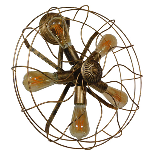 GloboStar® FAN 01381 Vintage Επιτοίχιο Φωτιστικό Απλίκα Πολύφωτο 5 x E27 IP20 Μπρούτζινο Μέταλλο - Μ46 x Π22 x Υ46cm