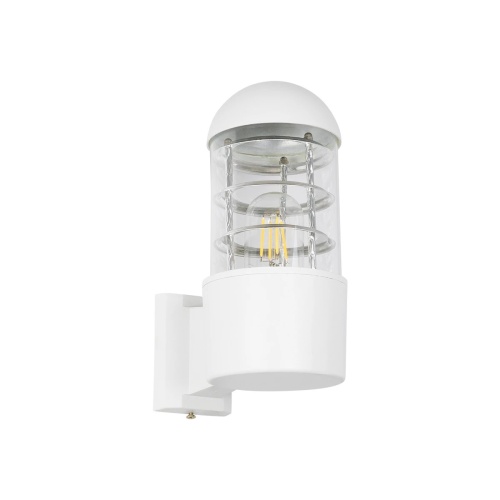 GloboStar® NEWI 01418 Μοντέρνο Επιτοίχιο Φωτιστικό Απλίκα Μονόφωτο 1 x E27 IP20 Λευκό & Ασημί Μέταλλο με Διάφανο Γυαλί - Μ11 x Π17 x Υ25cm
