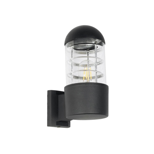 GloboStar® NEWI 01419 Μοντέρνο Επιτοίχιο Φωτιστικό Απλίκα Μονόφωτο 1 x E27 IP20 Μαύρο & Ασημί Μέταλλο με Διάφανο Γυαλί - Μ11 x Π17 x Υ25cm