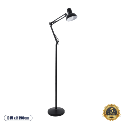 GloboStar® AUDREY 01468 Vintage Επιδαπέδιο Φωτιστικό Μονόφωτο 1 x E27 IP20 Μαύρο Μέταλλο - Μ15 x Π15 x Υ190cm