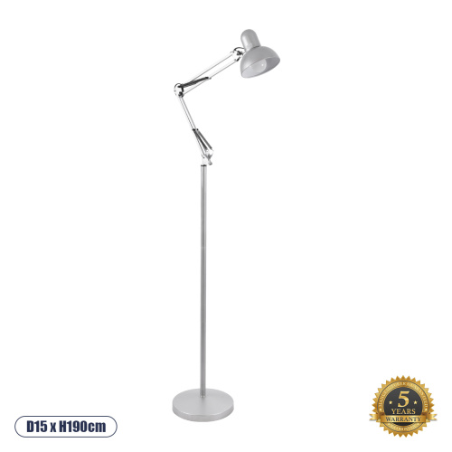 GloboStar® AUDREY 01469 Vintage Επιδαπέδιο Φωτιστικό Μονόφωτο 1 x E27 IP20 Ασημί Μέταλλο - Μ15 x Π15 x Υ190cm