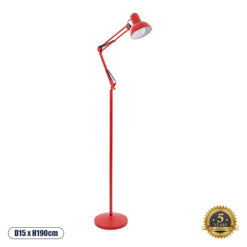 GloboStar® AUDREY 01470 Vintage Επιδαπέδιο Φωτιστικό Μονόφωτο 1 x E27 IP20 Κόκκινο Μέταλλο - Μ15 x Π15 x Υ190cm