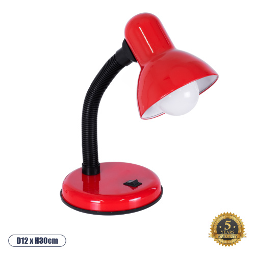 GloboStar® STUDENT RED 01535 Μοντέρνο Επιτραπέζιο Φωτιστικό Γραφείου Μονόφωτο 1 x E27 IP20 Κόκκινο Μέταλλο με Μαύρο Πλαστικό - Μ12 x Π12 x Υ32cm