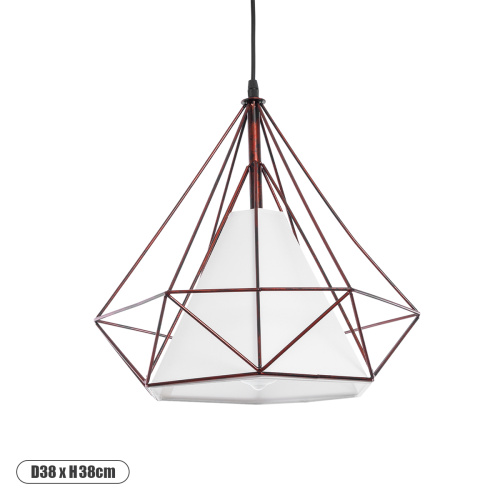 GloboStar® KAIRI 01623 Μοντέρνο Κρεμαστό Φωτιστικό Πλέγμα Μονόφωτο 1 x E27 IP20 Χάλκινο Μέταλλο με Λευκό Ύφασμα - Μ38 x Π38 x Y38cm