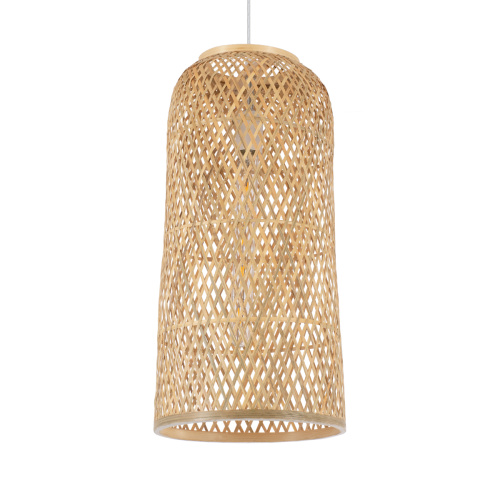 GloboStar® CALERO 01710 Boho Κρεμαστό Πλέγμα Μονόφωτο 1 x E27 IP20 Μπεζ Ξύλο - Μ25 x Π25 x Υ50cm