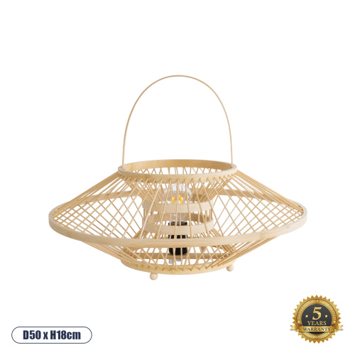 GloboStar® SORENIA 02005 Boho Επιτραπέζιο Φωτιστικό Πορτατίφ Μονόφωτο 1 x E27 IP20 Μπεζ Ξύλο - Μ50 x Π50 x Υ18cm