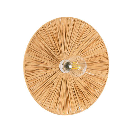 GloboStar® COLOMBO 02277 Boho Επιτοίχιο Φωτιστικό Απλίκα Μονόφωτο 1 x E27 IP20 Μπεζ Raffia - Μ40 x Π40 x Υ9cm