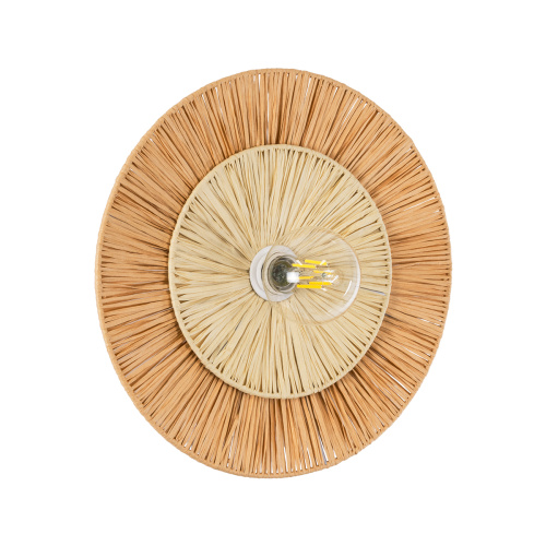 GloboStar® COLOMBO 02278 Boho Επιτοίχιο Φωτιστικό Απλίκα Μονόφωτο 1 x E27 IP20 Μπεζ Raffia - Μ40 x Π40 x Υ9cm