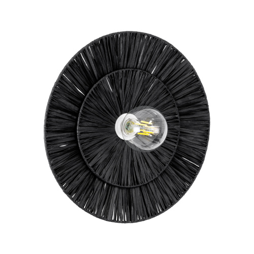 GloboStar® COLOMBO 02280 Boho Επιτοίχιο Φωτιστικό Απλίκα Μονόφωτο 1 x E27 IP20 Μαύρη Raffia - Μ40 x Π40 x Υ9cm