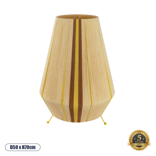 GloboStar® SALERNO 02331 Boho Επιδαπέδιο Φωτιστικό Μονόφωτο 1 x E27 IP20 Μπεζ, Καφε & Κίτρινο Βαμβακερό Νήμα - Μ50 x Π50 x Υ70cm