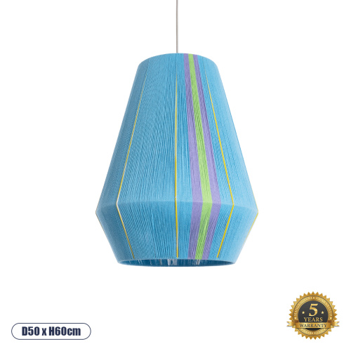 GloboStar® SALERNO 02336 Boho Κρεμαστό Φωτιστικό Πλέγμα Μονόφωτο 1 x E27 IP20 Πολύχρωμο Νήμα - Μ50 x Π50 x Υ60cm