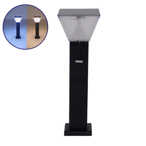 GLOBOSTAR® VEGGIE 12122 Φωτιστικό Κολωνάκι Κήπου LED 10W 500lm 120° με Ενσωματωμένο Φωτοβολταϊκό Panel 6V 2W & Επαναφορτιζόμενη Μπαταρία Li-ion 3.2V 6000mAh με Αισθητήρα Ημέρας-Νύχτας Αδιάβροχο IP65 All in One CCT 6000K-4500K-2700K - Γκρι Ανθρακί - Μ20 x Π20 x Υ60cm - 2 Χρόνια Εγγύηση