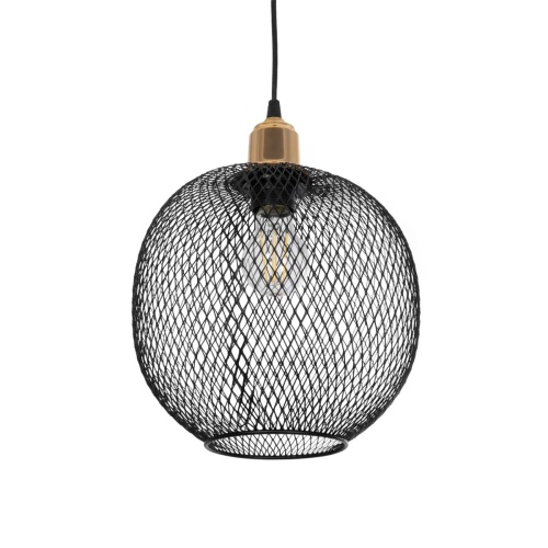 GloboStar® SOLUX 201-0019 Μοντέρνο Κρεμαστό Φωτιστικό Πλέγμα Μονόφωτο 1 x E27 IP20 Μαύρο & Μπρούτζινο Μέταλλο - Μ25 x Π25 x Υ32cm