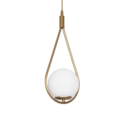 GloboStar® DROP 201-0034 Vintage Κρεμαστό Φωτιστικό Μπάλα Μονόφωτο 1 x E27 IP20 Χρυσό Μέταλλο με Λευκό Γυαλί - Μ20 x Π15 x Υ47cm