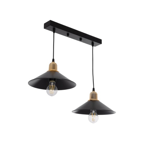 GloboStar® LUCANA 201-00043 Vintage Κρεμαστό Φωτιστικό Ράγα Δίφωτο 2 x E27 IP20 Μαύρο Μέταλλο - Μ57 x Π25 x Υ26cm