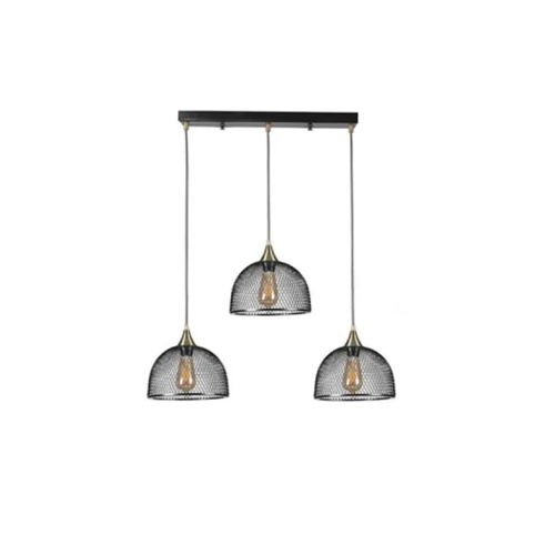 GloboStar® GLIND 201-0082 Vintage Κρεμαστό Φωτιστικό Ράγα Ράγα Τρίφωτο 3 x E27 IP20 Μαύρο Μέταλλο - Μ55 x Π25 x Υ70cm