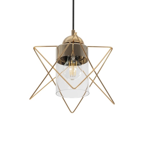 GloboStar® PLEX 202-0037 Μοντέρνο Κρεμαστό Φωτιστικό Πλέγμα Μονόφωτο 1 x E27 IP20 Χρυσό Μέταλλο με Διάφανο Γυαλί - Μ20 x Π20 x Υ70cm