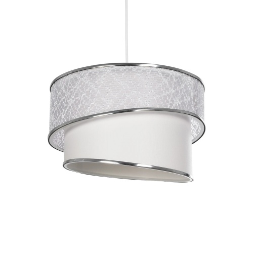 GloboStar® SONIA 203-0115 Μοντέρνο Κρεμαστό Φωτιστικό Καπέλο Μονόφωτο 1 x E27 IP20 Λευκό Ύφασμα με Ασημί Λεπτομέρεια -Μ30 x Π30 x Υ24 cm