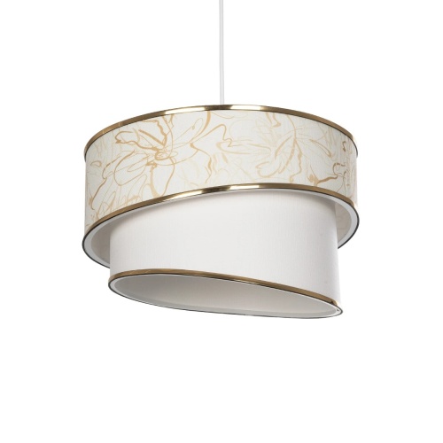 GloboStar® SONIA 203-0117 Μοντέρνο Κρεμαστό Φωτιστικό Καπέλο Μονόφωτο 1 x E27 IP20 Λευκό Ύφασμα με Χρυσή Λεπτομέρεια - Μ30 x Π30 x Υ24 cm