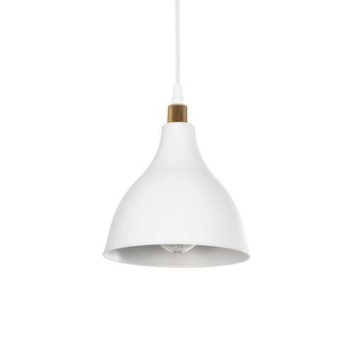 GloboStar® RADE 203-0125 Μοντέρνο Κρεμαστό Φωτιστικό Καμπάνα Μονόφωτο 1 x E27 IP20 Λευκό με Χρυσό Πλαστικό - Μ17.5 x Π17.5 x Υ56cm