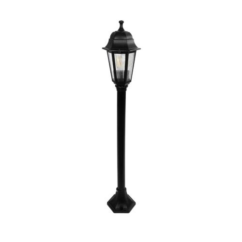 GloboStar® VITRO 203-0192 Vintage Επιδαπέδιο Φωτιστικό Κολωνάκι Κήπου Μονόφωτο 1 x E27 IP44 Μαύρο & Διάφανο Πλαστικό - Μ16 x Π16 x Υ100cm