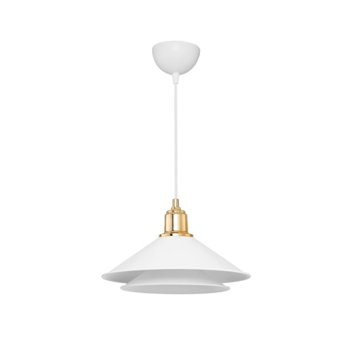 GloboStar® FERRO 203-0268 Μοντέρνο Κρεμαστό Φωτιστικό Καμπάνα Μονόφωτο 1 x E27 IP20 Λευκό & Χρυσό Πλαστικό - Μ30 x Π30 x Υ19cm