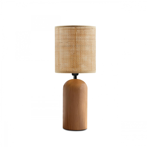 GloboStar® HARD 204-0065 Boho Eπιτραπέζιο Φωτιστικό Πορτατίφ Μονόφωτο 1 x E27 IP20 Καφέ Ξύλο με Μπεζ Ρατάν - Μ15 x Π15 x Υ35cm