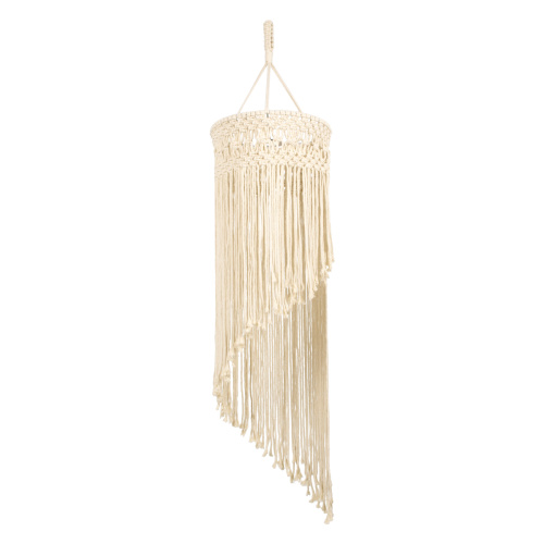 GloboStar® 36203 TUNISIA Boho Καπέλο Φωτιστικού- Μακραμέ Πλεκτό Χειροποίητο Μπεζ Βαμβακερό Νήμα - Μ30 x Π30  x Υ120cm