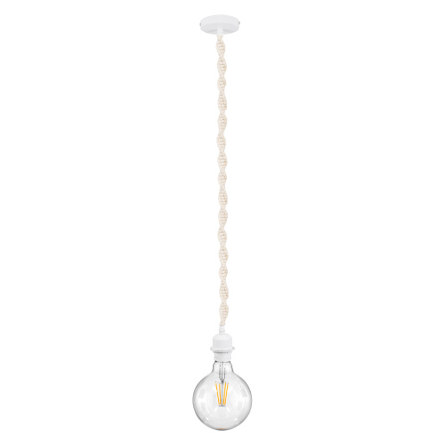 GloboStar® SHAQRA 36215 Μοντέρνο Κρεμαστό Φωτιστικό Μακραμέ Μονόφωτο 1 x E27 IP20 Μπεζ Ύφασμα - Μ4 x Π4 x Υ110cm