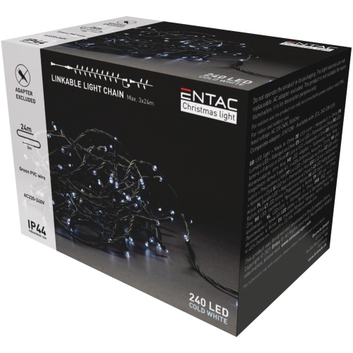 Entac Χριστουγεννιάτικα Λαμπάκια Επέκταση IP44 240 LED Ψυχρό 24m (Χωρίς Τροφοδοτικό)