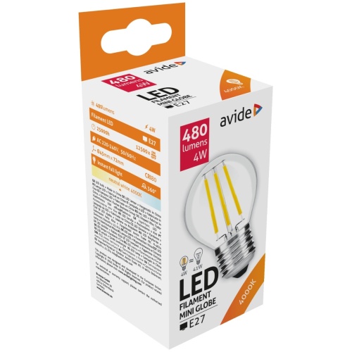Avide LED Filament Σφαιρική  4W E27 360° Λευκό 4000K